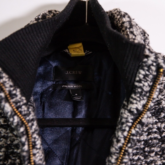 J. Crew Women's Lodge Wool Blend Boucle Tweed Woven Pea Coat Jacket Black Gray 4 - Picture 2 of 4